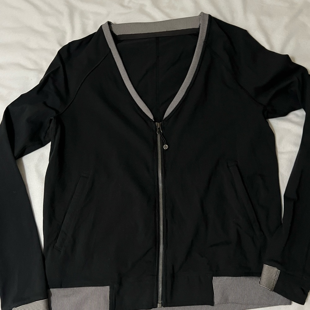 lululemon athletica Black Bomber Jacket with Striped Trim